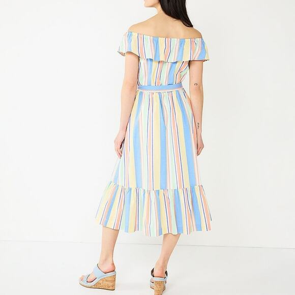 Draper James RSVP Off Shoulder Ruffle Sleeve Striped Midi Dress Size XXL - Picture 2 of 11